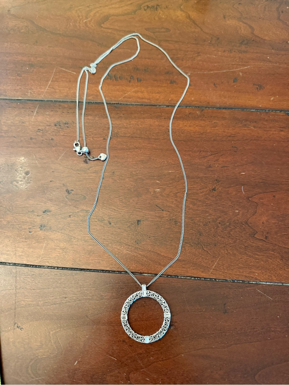 Brighton Silver Filigree Circle Pendant Necklace Adjustable